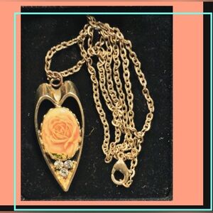 Gold-Tone Enamel Rose W Rhinestones Cameo
Necklace